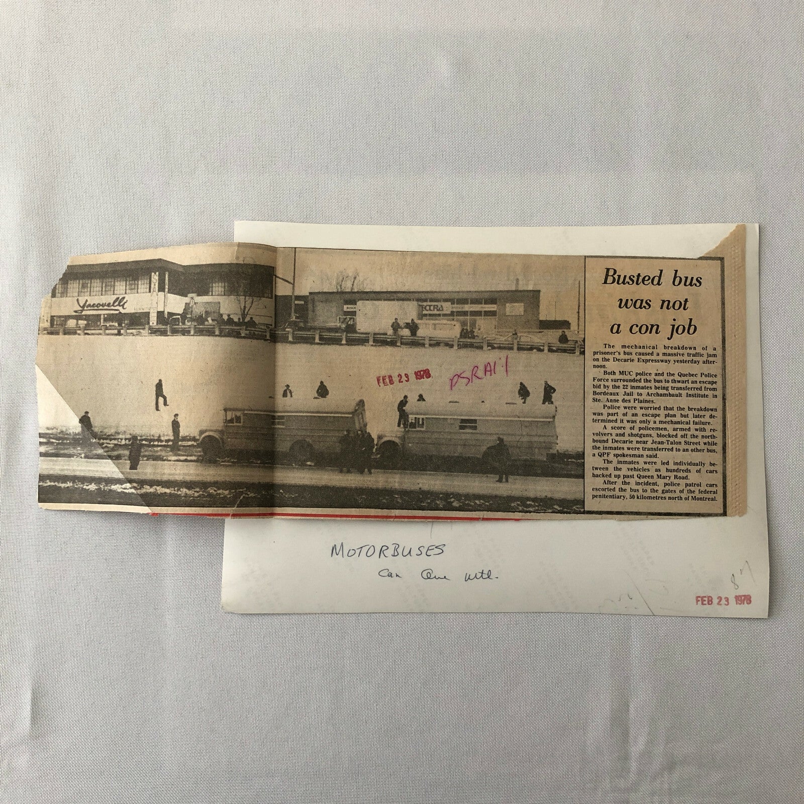 Vintage Montreal Prison Bus Press Photo Photograph Print Newspaper Story 