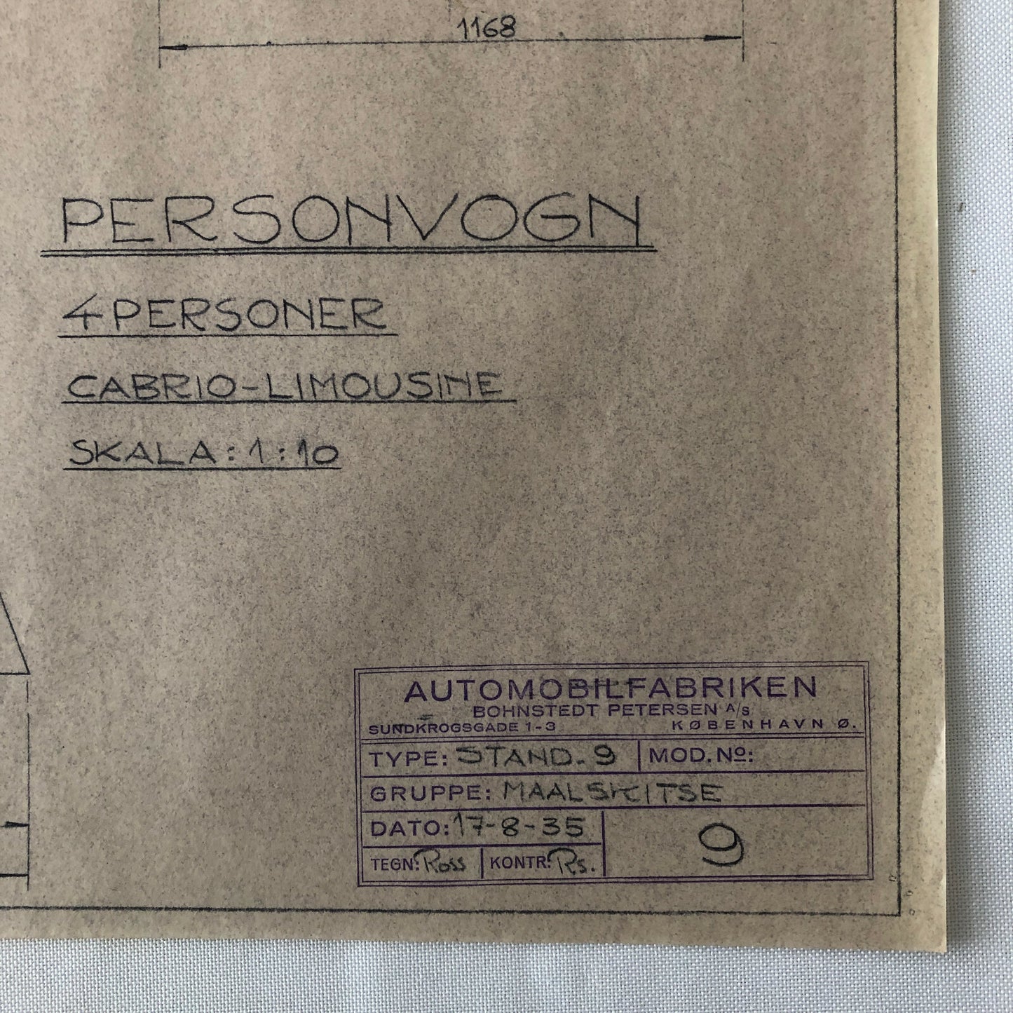 1935 Coachbuilder Car Design Blueprint Rendering Blue Print Cabrio Limousine 