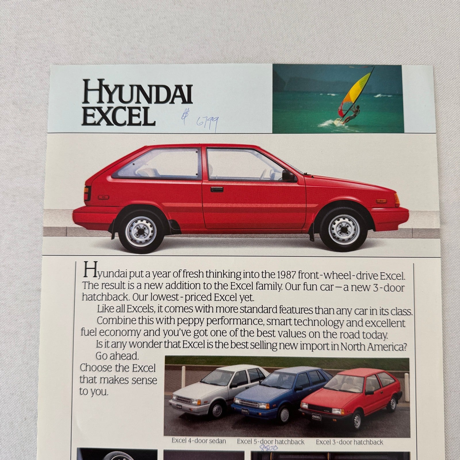 1987 Hyundai Excel Car Sales Sheet Brochure Canadian Market Vintage