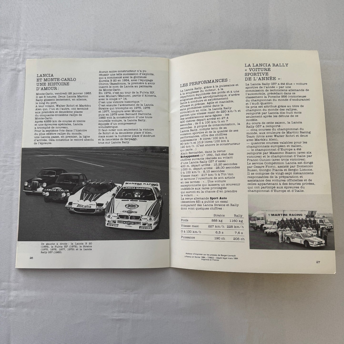 Lancia Rally 037 Rallye Racing Book Dossier Auto Motorsport FRENCH Text