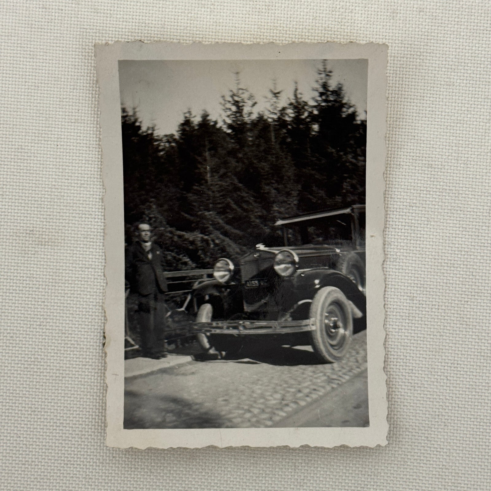 Vintage Photograph Photo Antique Man with Early Car Automobile