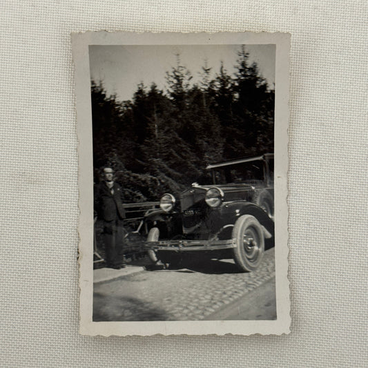 Vintage Photograph Photo Antique Man with Early Car Automobile