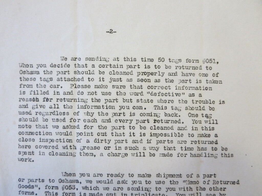 1919 Olds Motor Works of Canada Oldsmobile Factory Dealer Bulletin Letter 3 Page