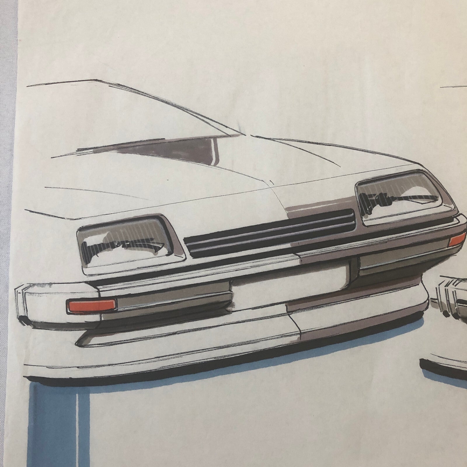 Vintage Concept Car Design Illustration Sketch Drawing Art Signed