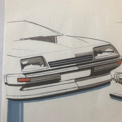 Vintage Concept Car Design Illustration Sketch Drawing Art Signed