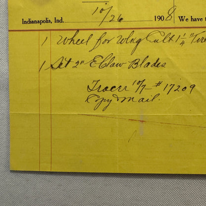 1908 John Deere Plow Company Antique Document Receipt Invoice Farm Equipment