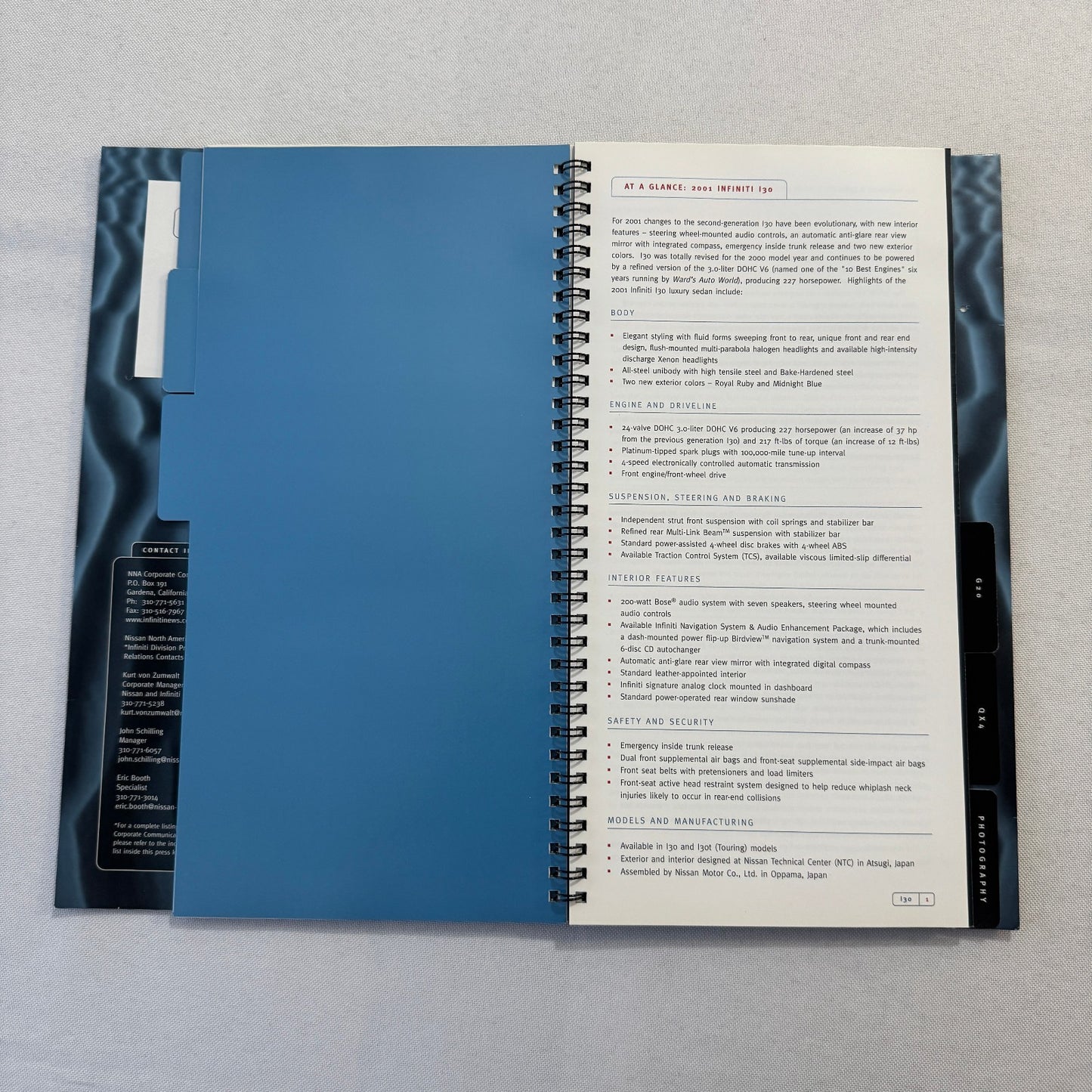 2001 Infiniti Car Press Kit Brochure Q45 I30 G20 QX4 Photo CD 35mm Slides