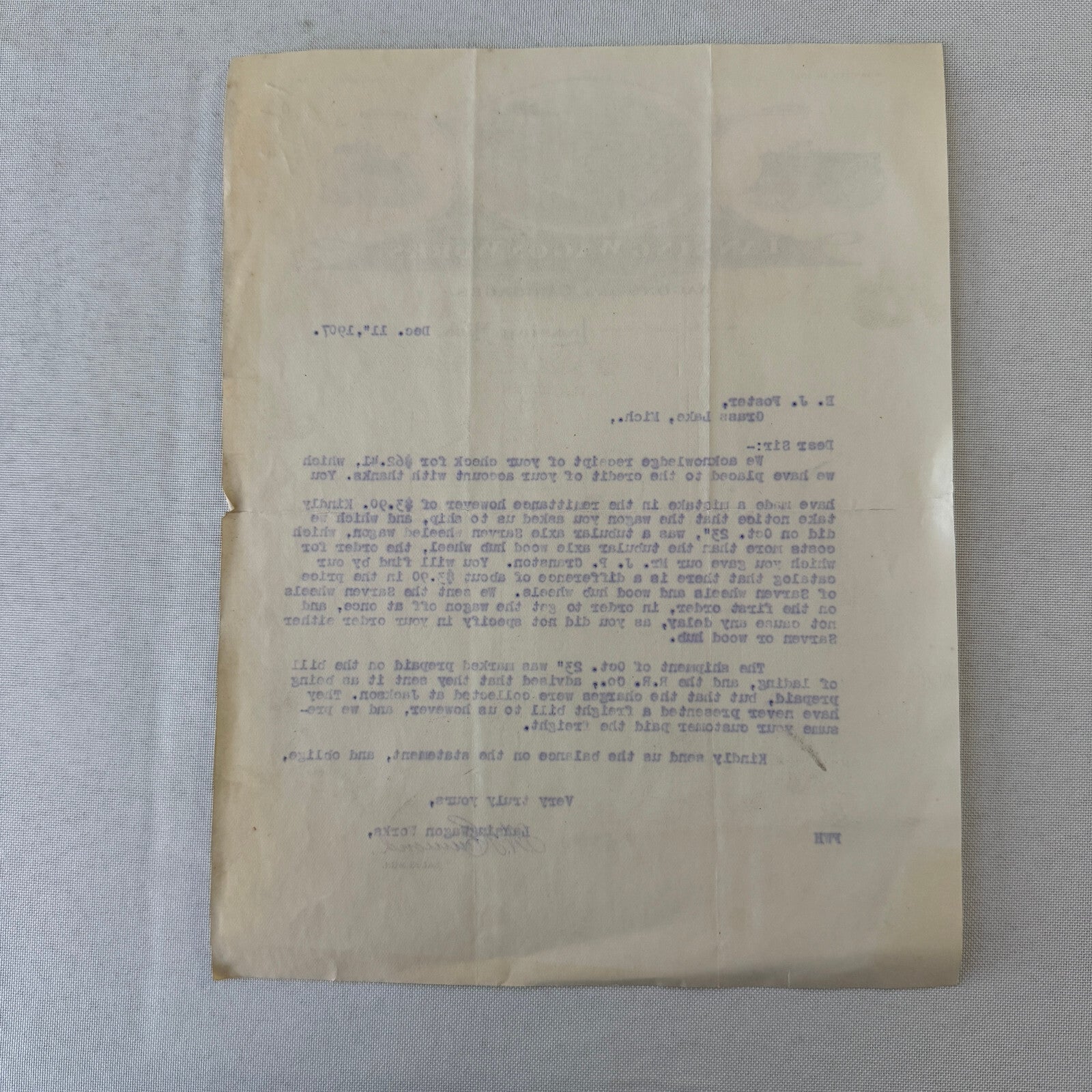 Lansing Wagon Works Wagons Carriages Vintage Document Letterhead Letter 1907