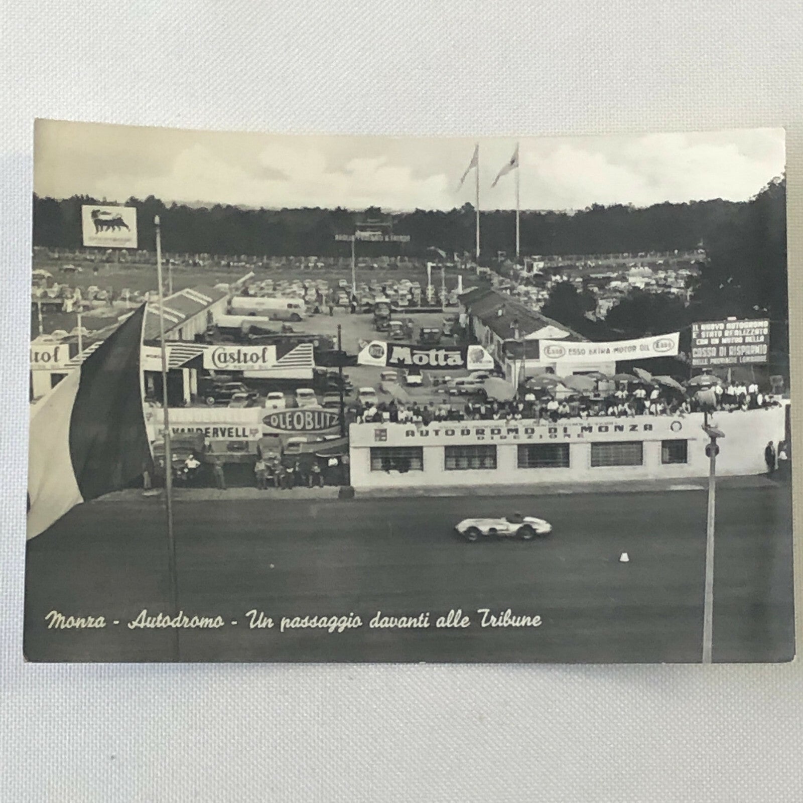 Vintage Photo Postcard Post Card Mercedes Benz Car at Monza Juan Manuel Fangio 