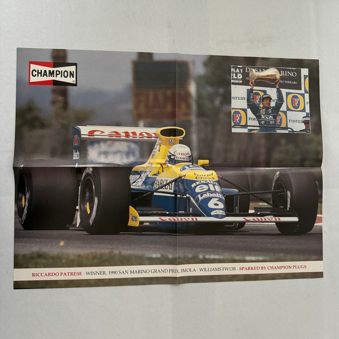 Ricardo Patrese Williams Renault FW13B F1 Formula One Car Racing Poster Champion