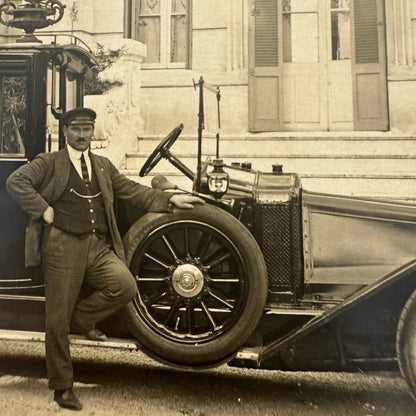 Vintage Real Photo Postcard Post Card RPPC Photograph Man with Car Automobile