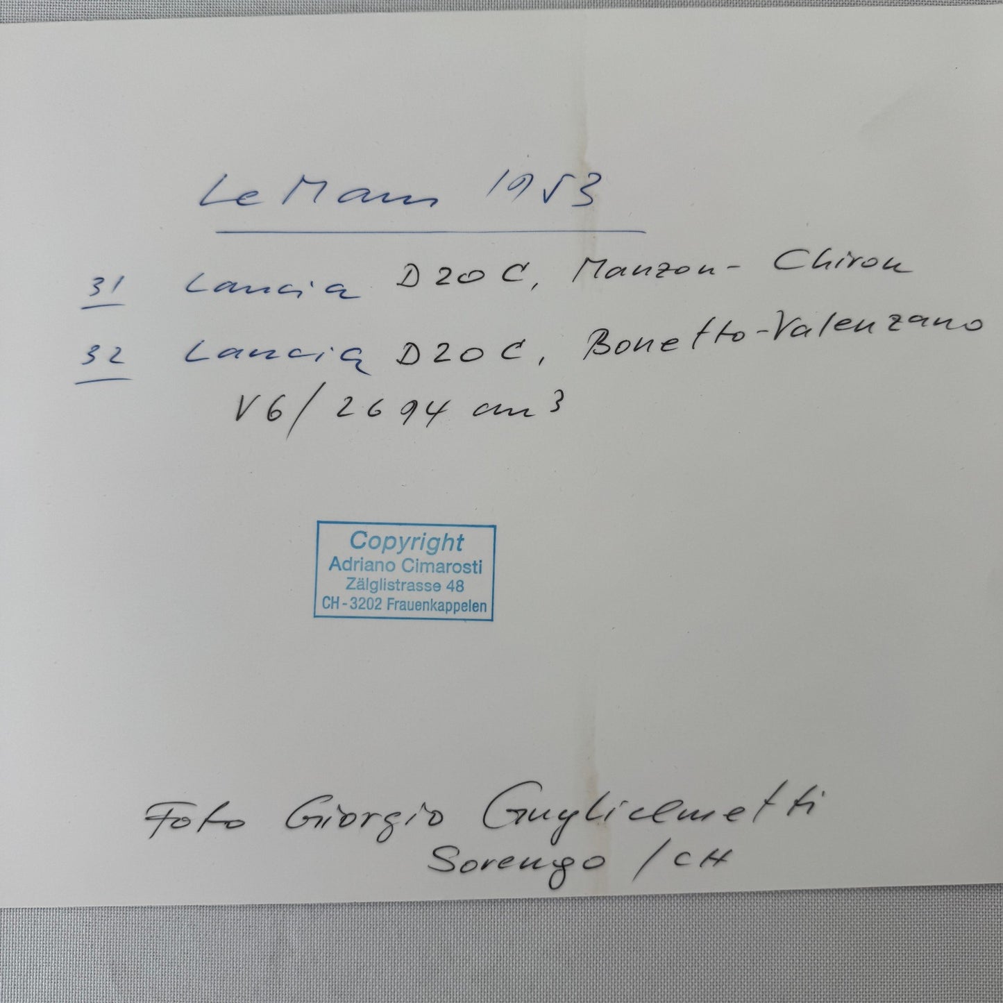 1953 LeMans Racing Photo Photograph Lancia D20C Cars Louis Chiron MODERN Print