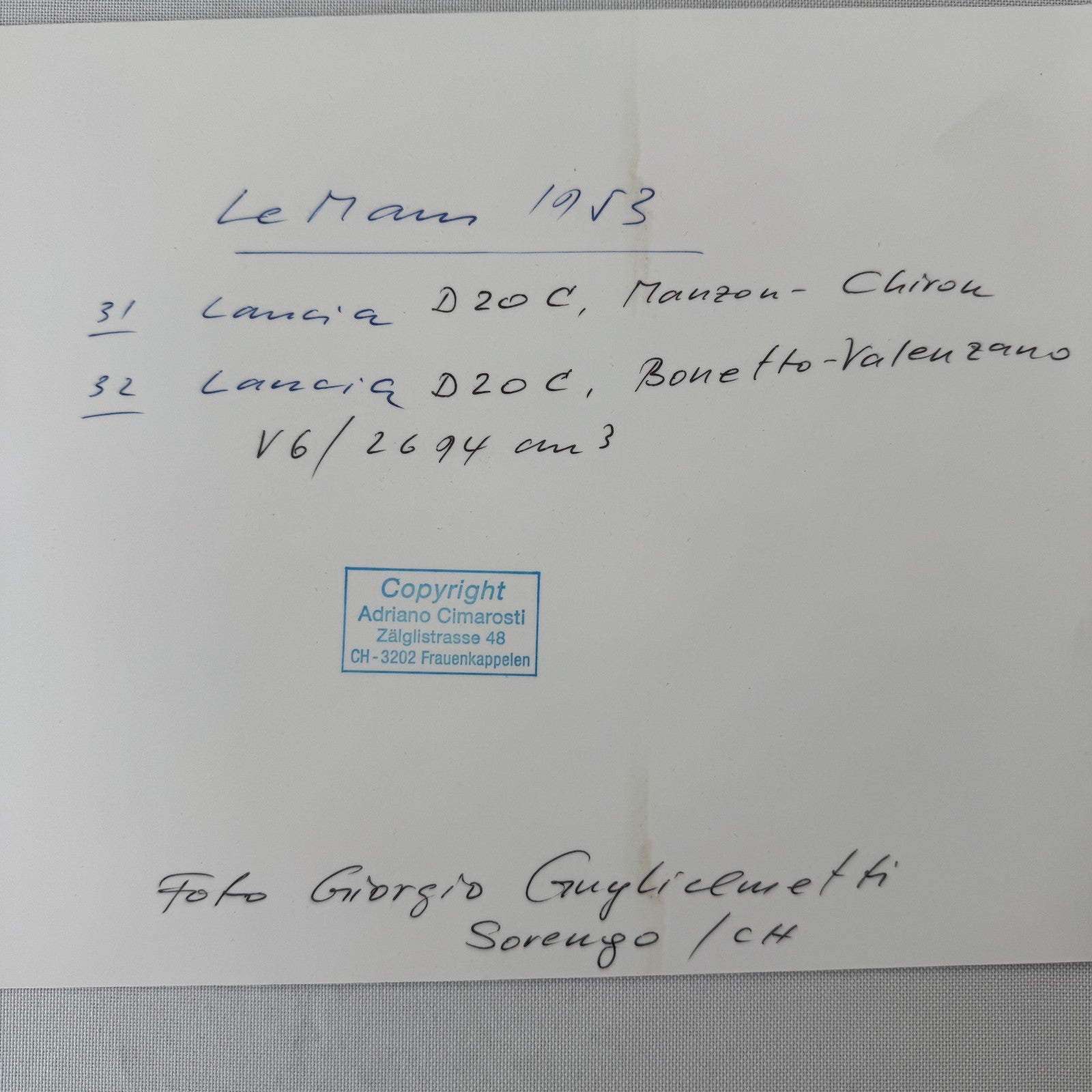 1953 LeMans Racing Photo Photograph Lancia D20C Cars Louis Chiron MODERN Print