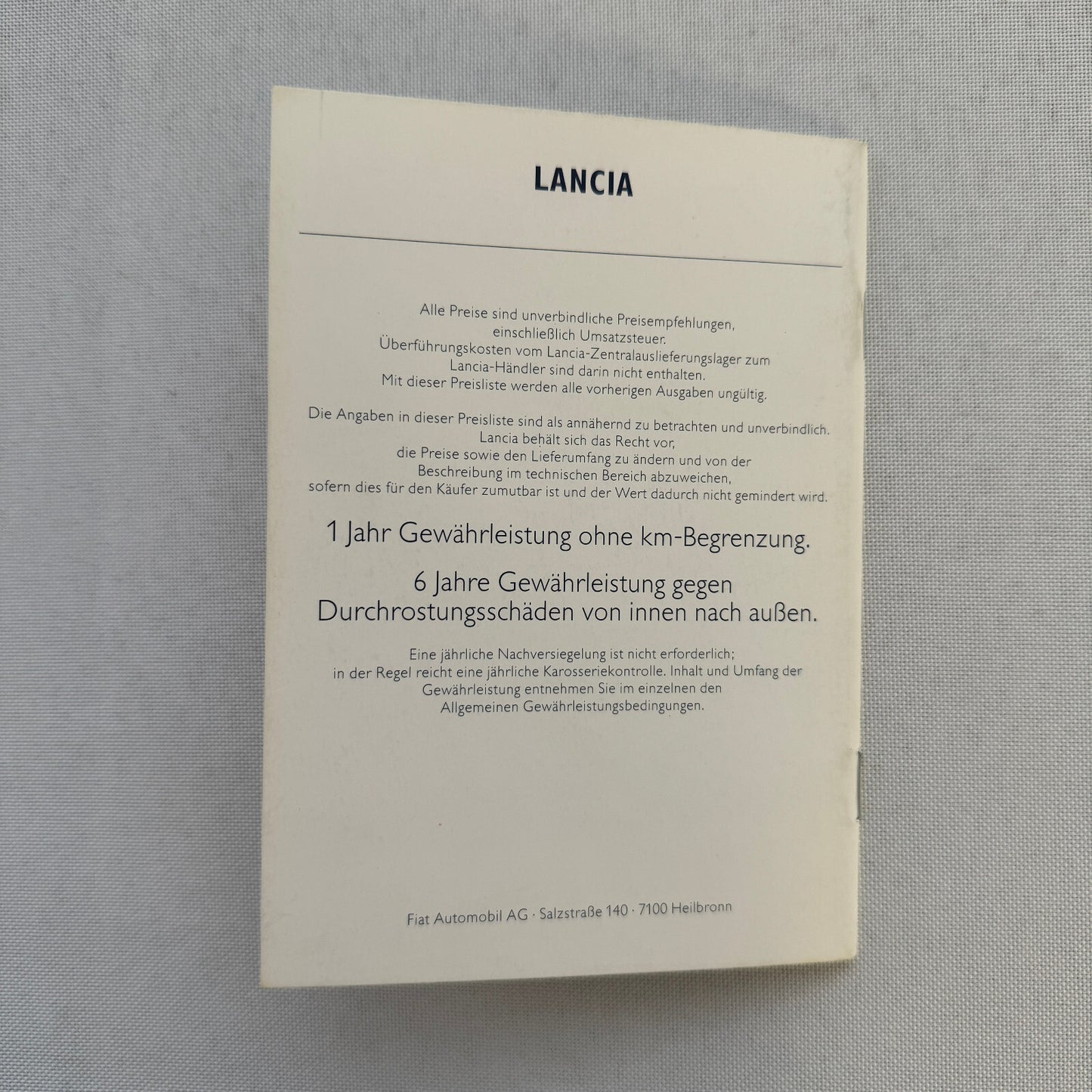 1990 Lancia Thema Technical Data Price List Brochure European German 8.32 Wagon