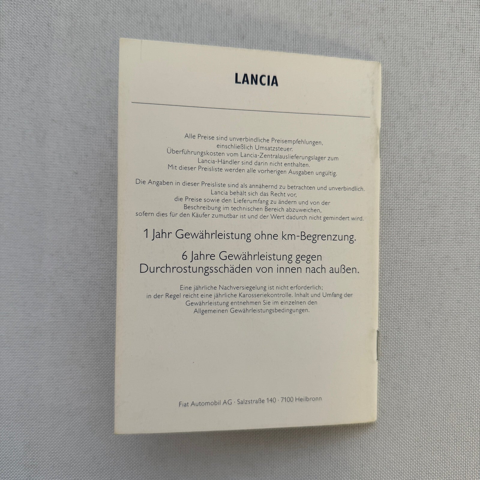 1990 Lancia Thema Technical Data Price List Brochure European German 8.32 Wagon