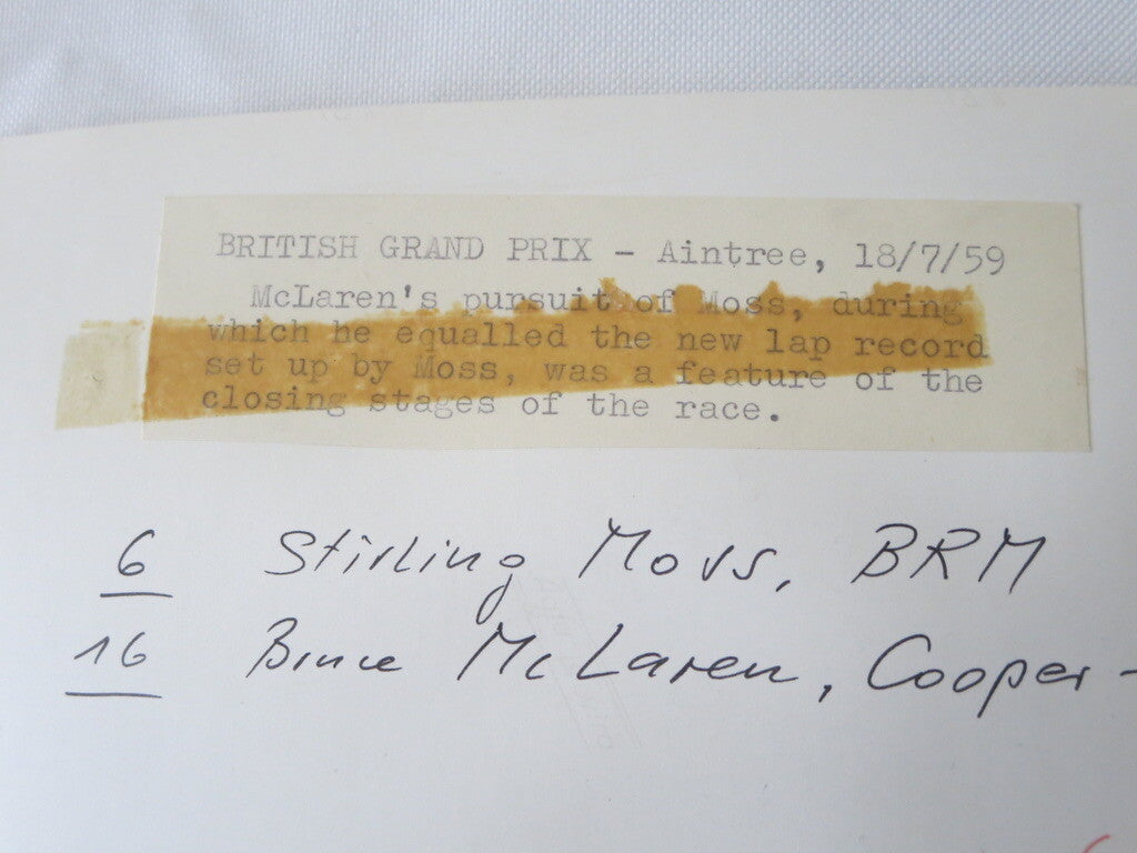 Vintage 1959 Racing Photograph Sitrling Moss & Bruce McLaren British Grand Prix 