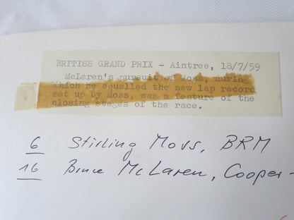 Vintage 1959 Racing Photograph Sitrling Moss & Bruce McLaren British Grand Prix 