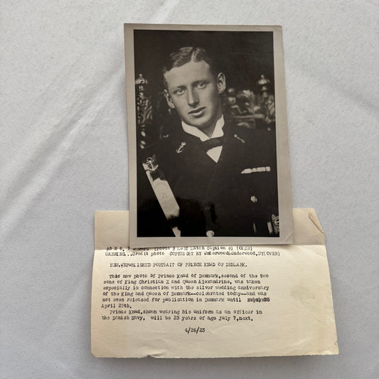 Prince Knud of Denmark Royal Navy Press Photo w/ Caption – 1923 Danish Royalty