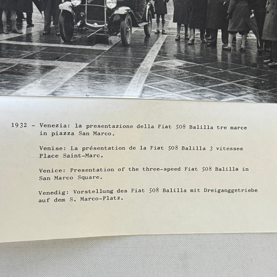 Vintage Fiat 508 Balilla at San Marco Square Photo Photograph Print with Caption