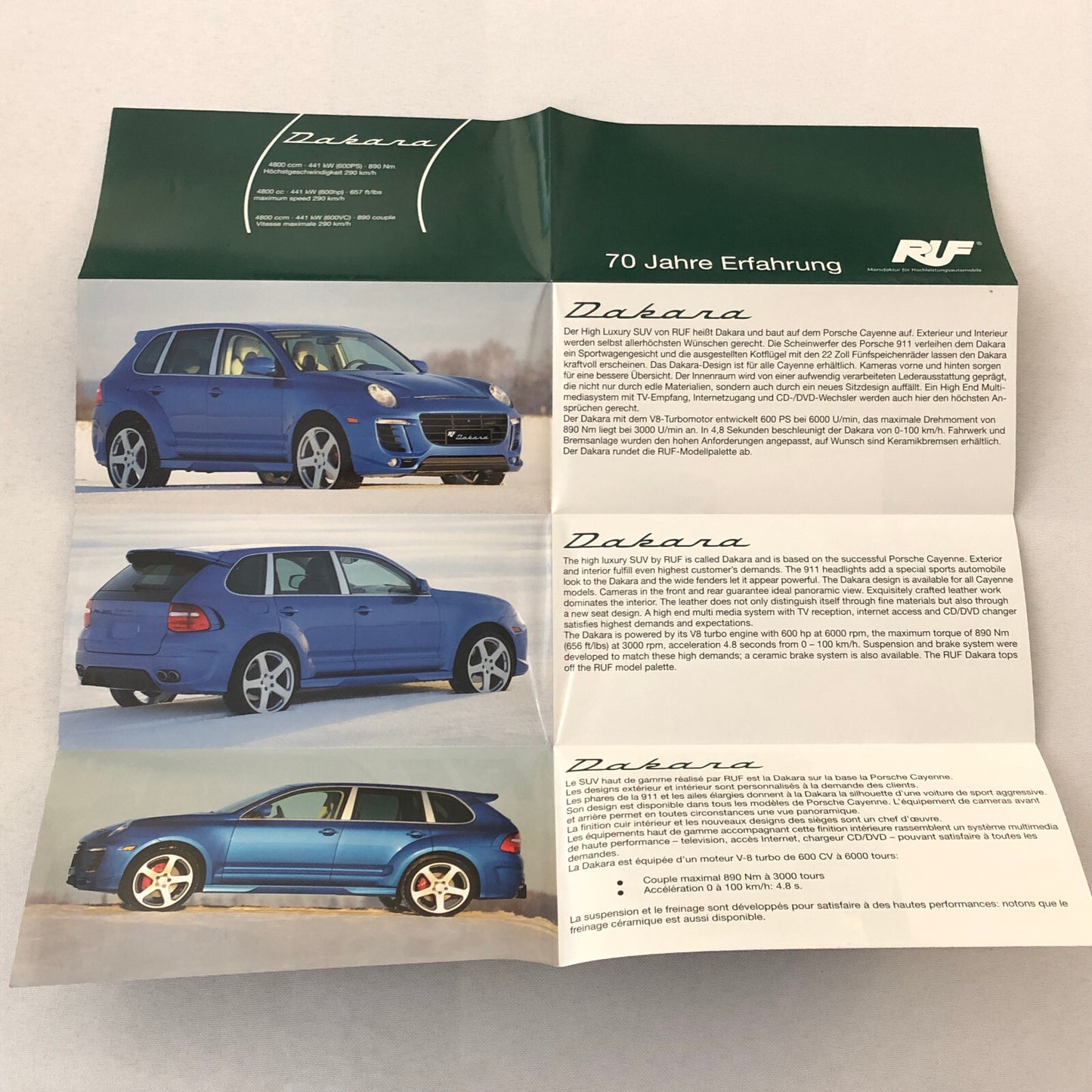 RUF Dakara Porsche Cayenne SUV Sales Brochure Catalog Advertising