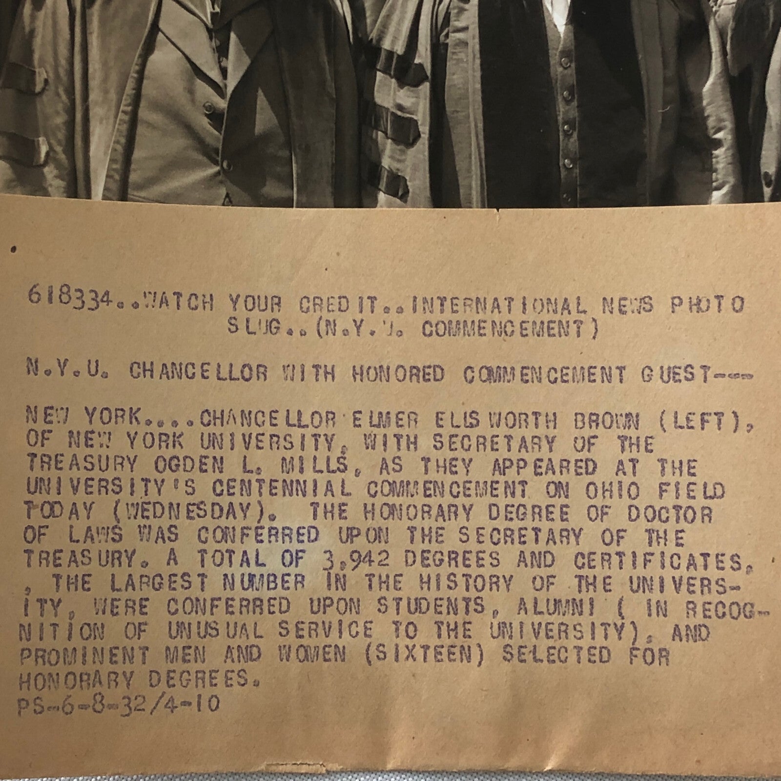 Press Photo Photograph New York University Honorary Degree Tresury Secretary