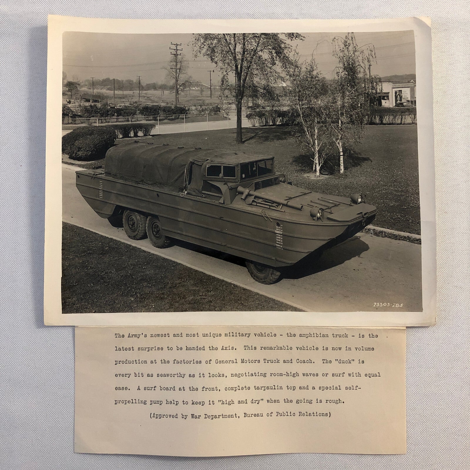 Vintage General Motors GM Duck Amphibious Military Truck Vehicle Press Photo
