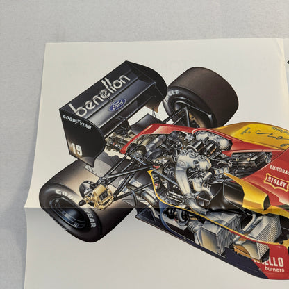 1987 Benetton Ford B187 F1 Formula One Racing Car Cutaway Illustration Poster
