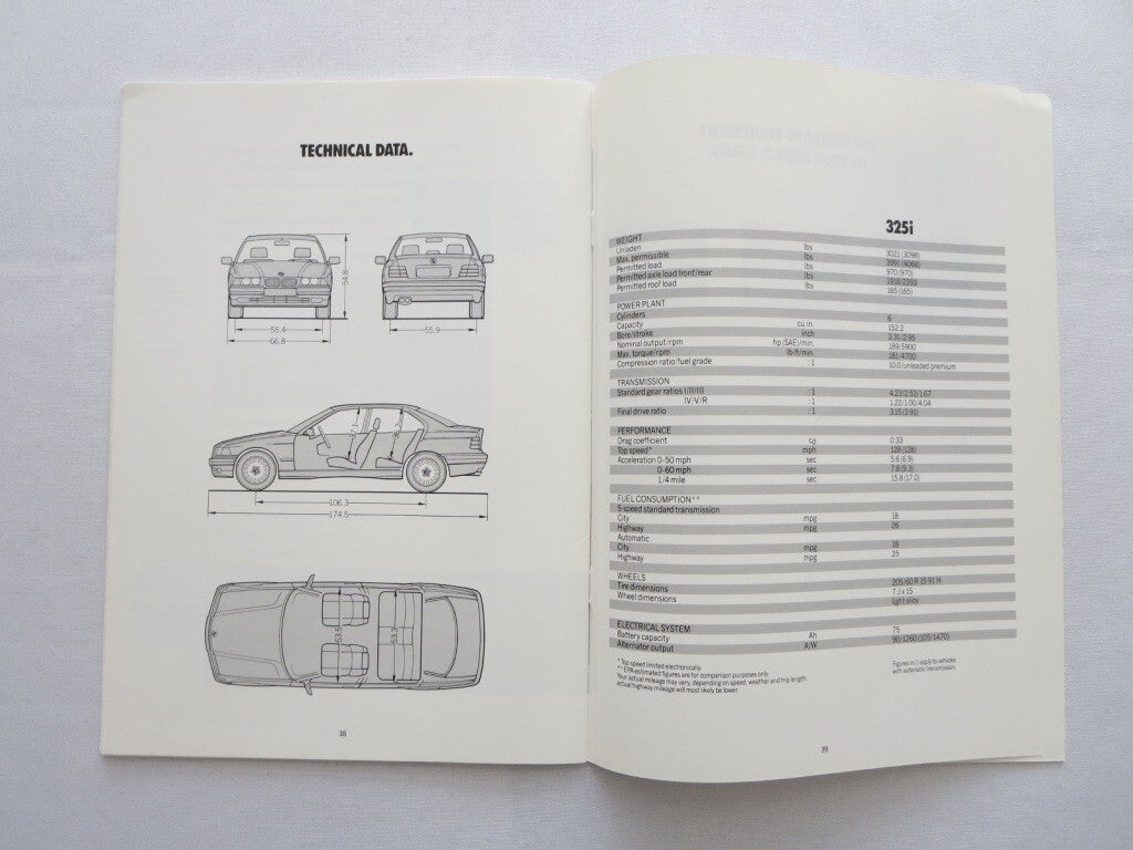 1991 BMW 3 Series Sedan Sales Brochure Catalog Advertising 325i