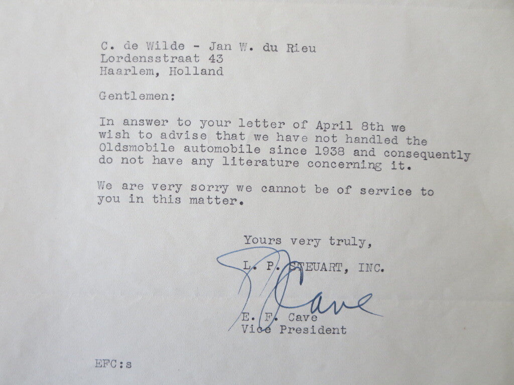 1947 L.P. Steuart Inc Desoto Plymouth Dealership Letter Letterhead Washington DC