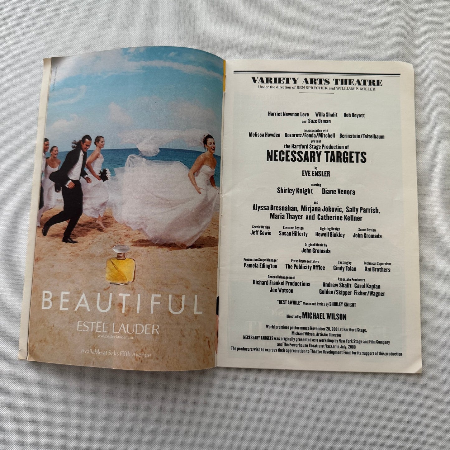 Necessary Targets Cast Signed Theater Playbill Autographed Signature 2002