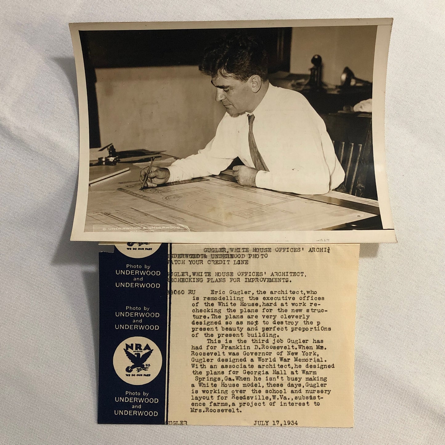 Press Photo Photograph Architect Eric Gugler White House Executive Offices 1934