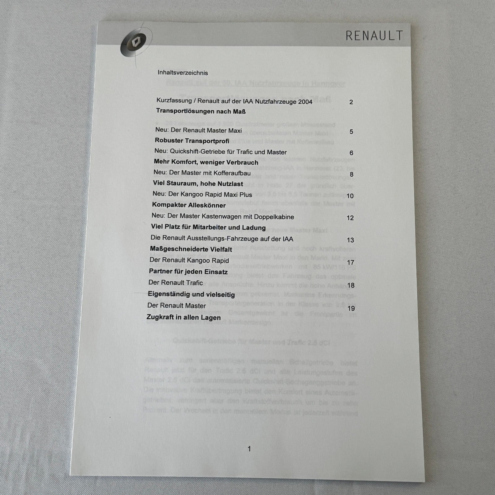 2004 Renault Truck Van Factory Press Kit Brochure Photos Kangoo Master GERMAN