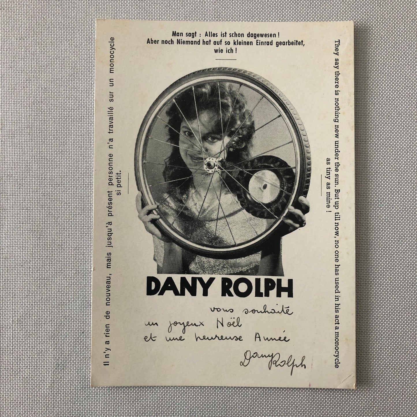 Circus Performer Unicycle Monocycle Act Postcard Post Card Dany Rolph Signed