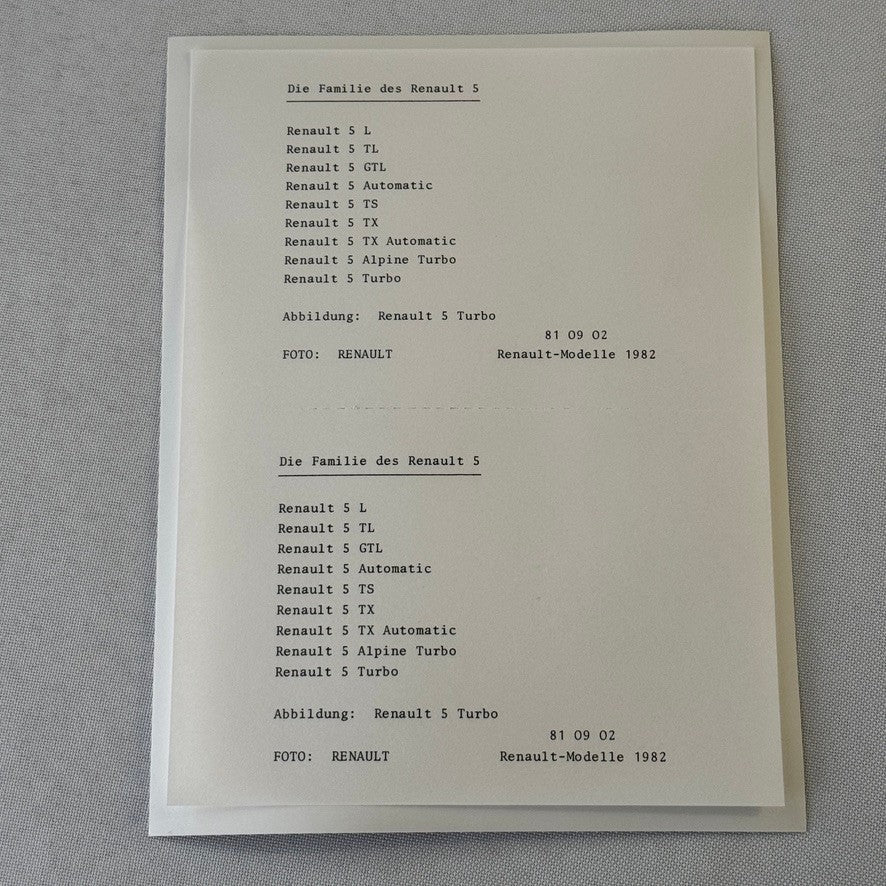 1982 Renault Press Kit Brochure Photos Renault 5 Turbo 9 14 Fuego 30 Alpine A310