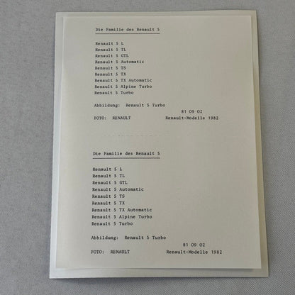 1982 Renault Press Kit Brochure Photos Renault 5 Turbo 9 14 Fuego 30 Alpine A310
