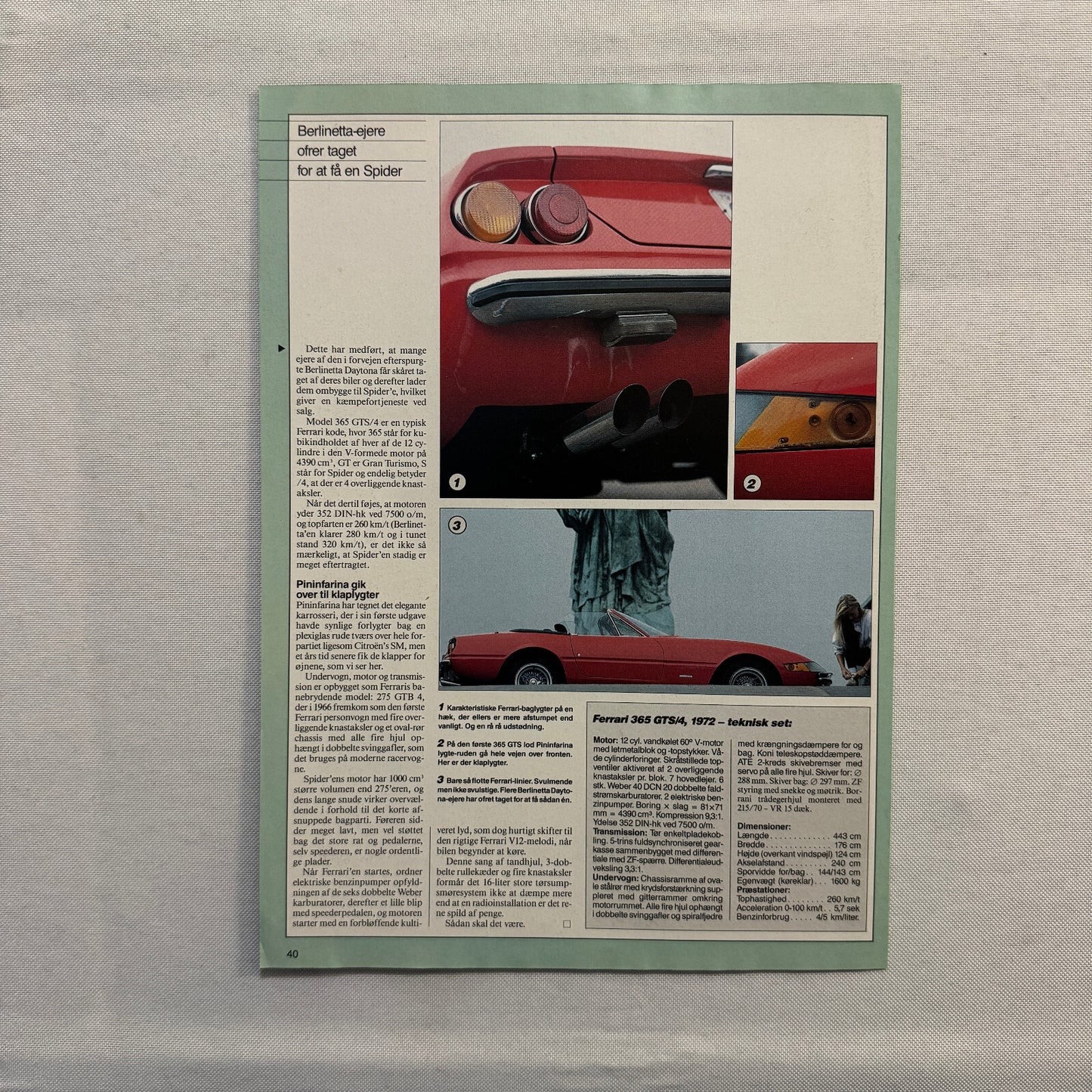 1972 Ferrari 365 GTS/4 Car Magazine Insert Poster European