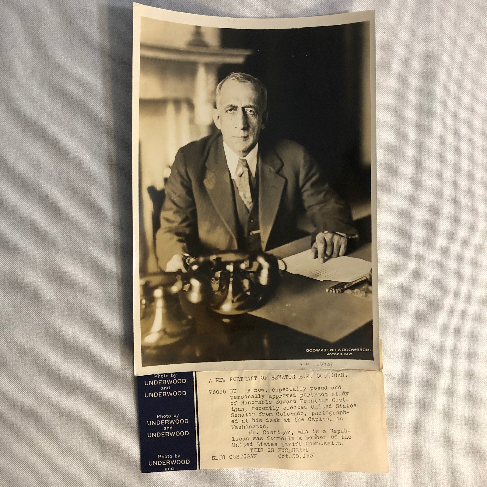 Press Photo Photograph US Senator Edward Prentiss Costigan Colorado 1931