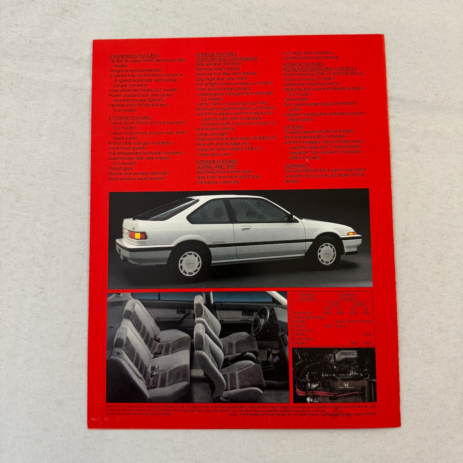 Acura Integra Sports Car Sales Brochure Catalog Canadian Advertising