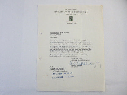 1945 Hercules Motors Corporation Letter Letterhead Gas & Diesel Engine 