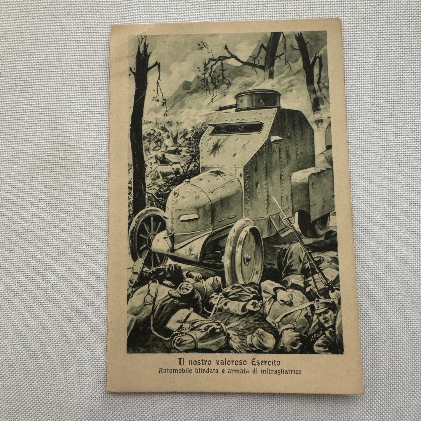 Vintage Italian Military Vehicle Early Tank Postcard Post Card