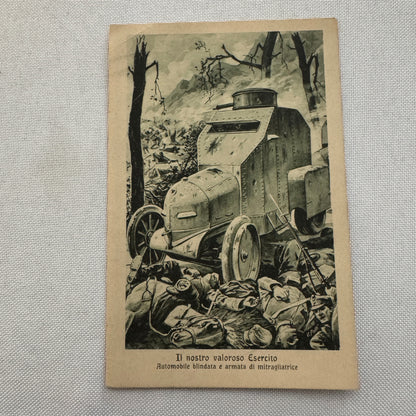 Vintage Italian Military Vehicle Early Tank Postcard Post Card