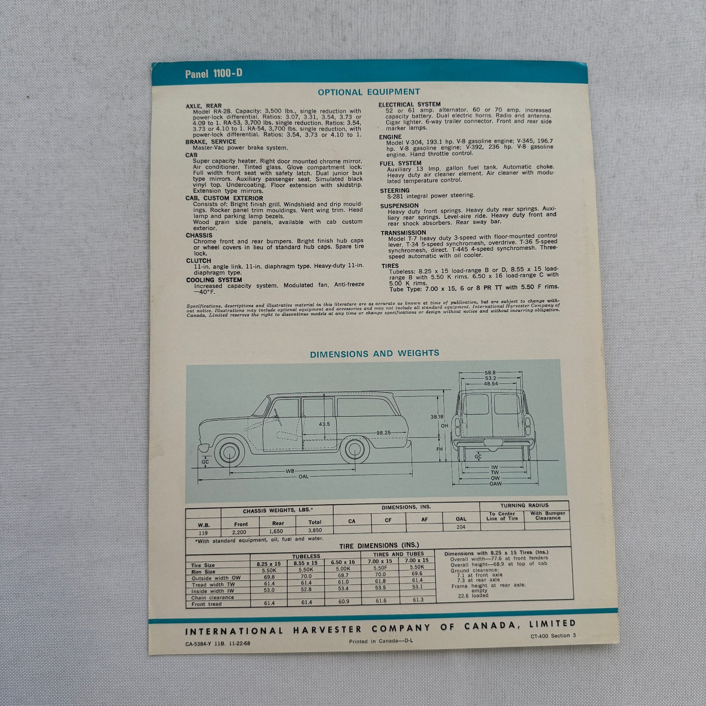 International Panel 1100-D Truck Sales Sheet Brochure Advertising 1100 D