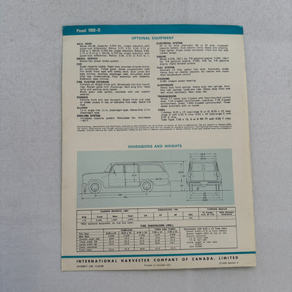 International Panel 1100-D Truck Sales Sheet Brochure Advertising 1100 D