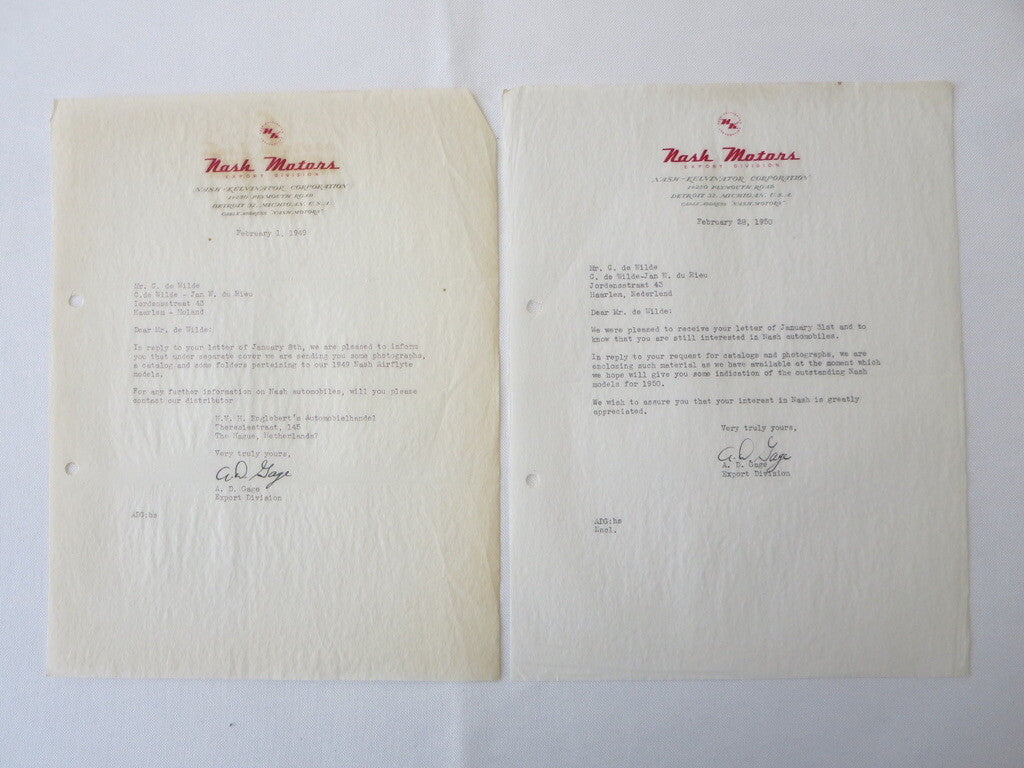 1949 - 1955 Nash Motors Car Company Letter Letterhead Document Lot of 8