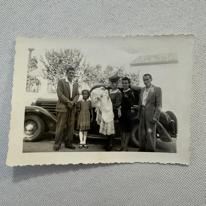 Vintage Photograph Photo Print Family with Car Automobile European