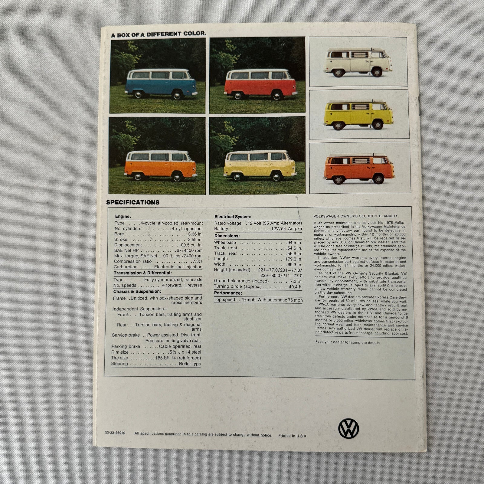 1975 Volkswagen VW Bus Van Station Wagon Camper Campmobile Brochure Catalog