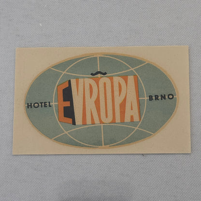 Vintage Hotel Travel Label Hotel Europa Brno Czech Republic Czechia