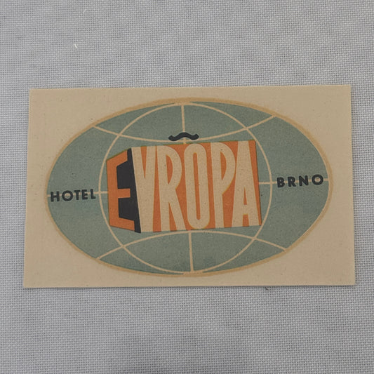 Vintage Hotel Travel Label Hotel Europa Brno Czech Republic Czechia
