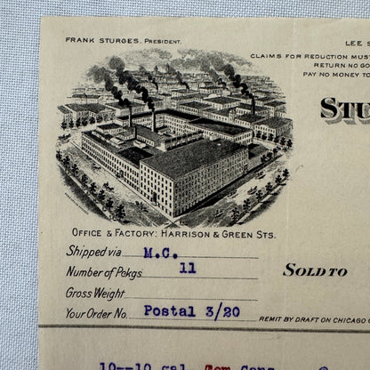 Sturges & Burn Manufacturing Company Chicago 1908 Invoice Document Lot 2x Cans