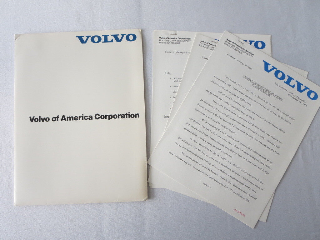 1975 Volvo Press Kit Brochure w/ Photos 164 240 Series Sedan Station Wagon 